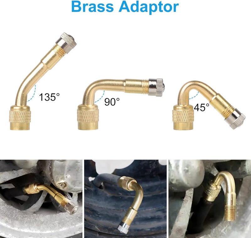 Linkstyle 10PCS Tire Valve Extenders Kit， 45° 90° 135° Angled Brass Adapters & Three Lengths Inflator Hose Extensions for Car RV Bike Motorcycle Trailer - Image 5
